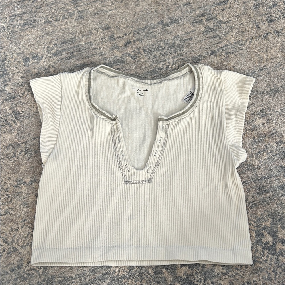 Out From Under Ribbed Cropped V-Notch Tee